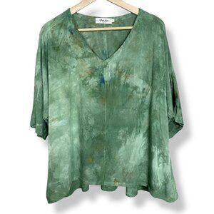 Anna Joyce Tie-Dye Top Green Short Sleeves Size Small Oversized Relaxed Boho